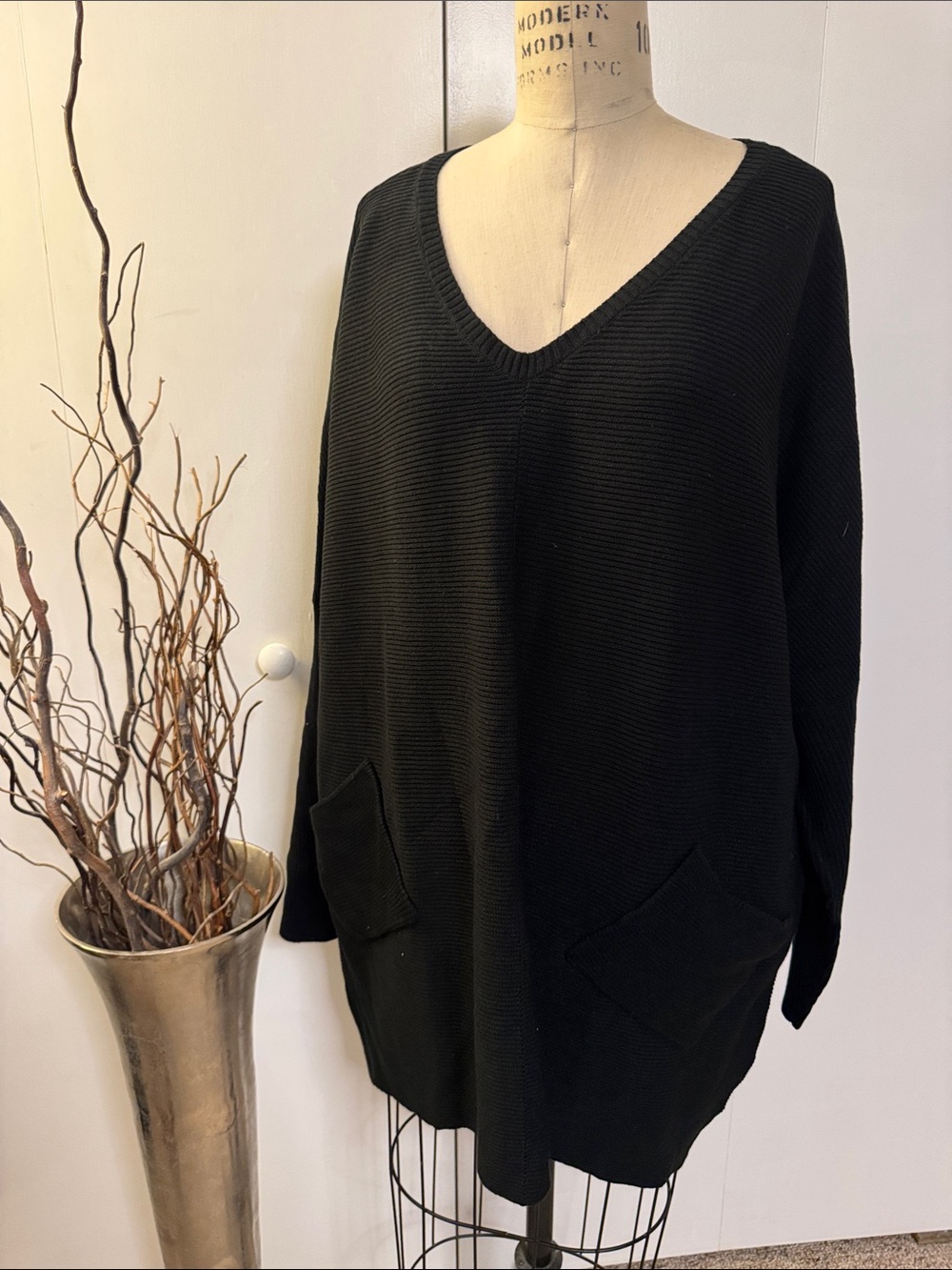 Black V-Neck Pocket Sweater - Classic Knit